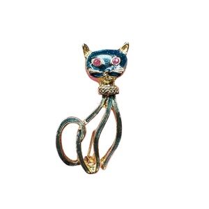 Gold and Blue Cat Brooch